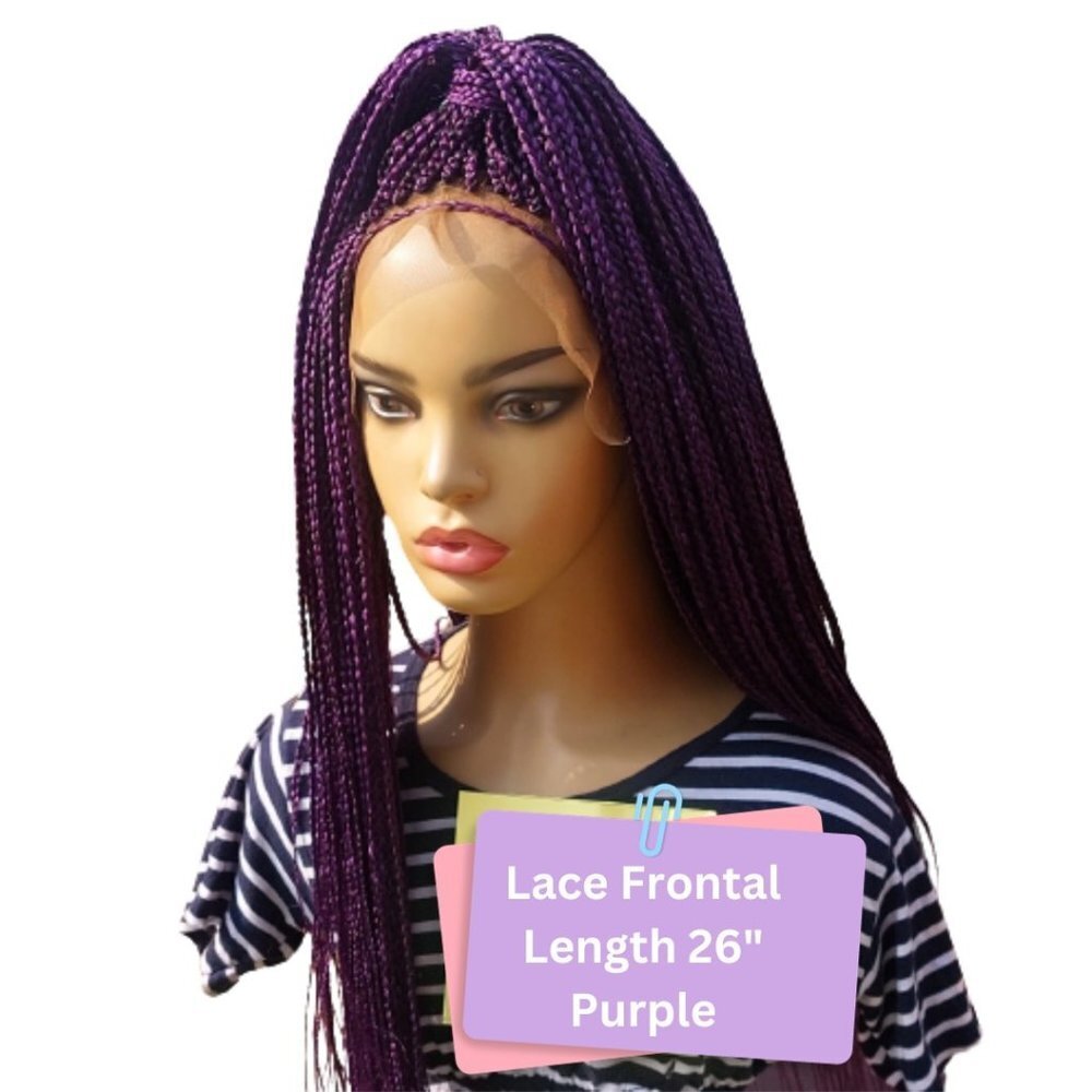 Braided Wig Frontal Lace Closure Box Braids 26" Purple Ready to Ship